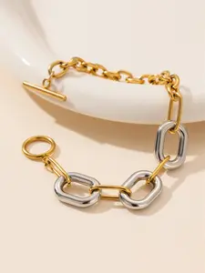 1Pcs Stainless Steel Metal Oval Link Chain Bracelet Men Women Fashion Toggle-Clasps Bangle Textured Jewelry Waterproof