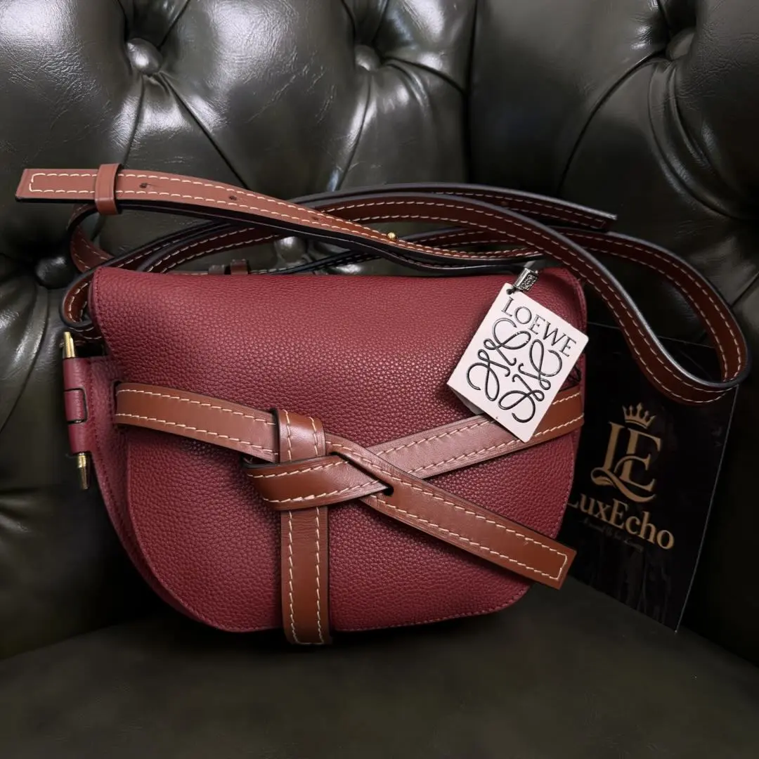 Pre-owned Loewe Gate Small Saddle Bag in Burgundy Grained Leather