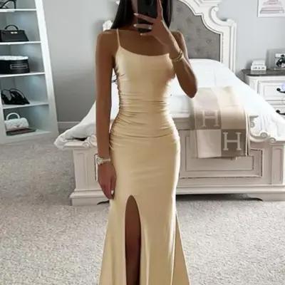 open lace back dress Blush Beaded Prom Dress 2022 High Neck Prom Gown Custom Colors / US2 main image 1