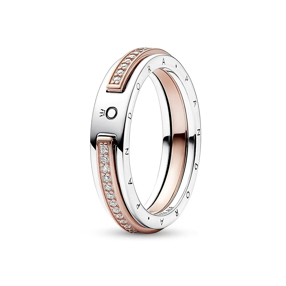 Pandora Signature Two-tone Logo & Pave Ring 182773C01-50