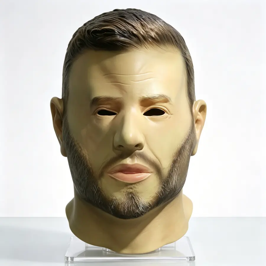 Ultra-Realistic Bearded Male Latex Full Head Mask, Lifelike Adult Man Face Disguise for TikTok identity swap skits and cosplay