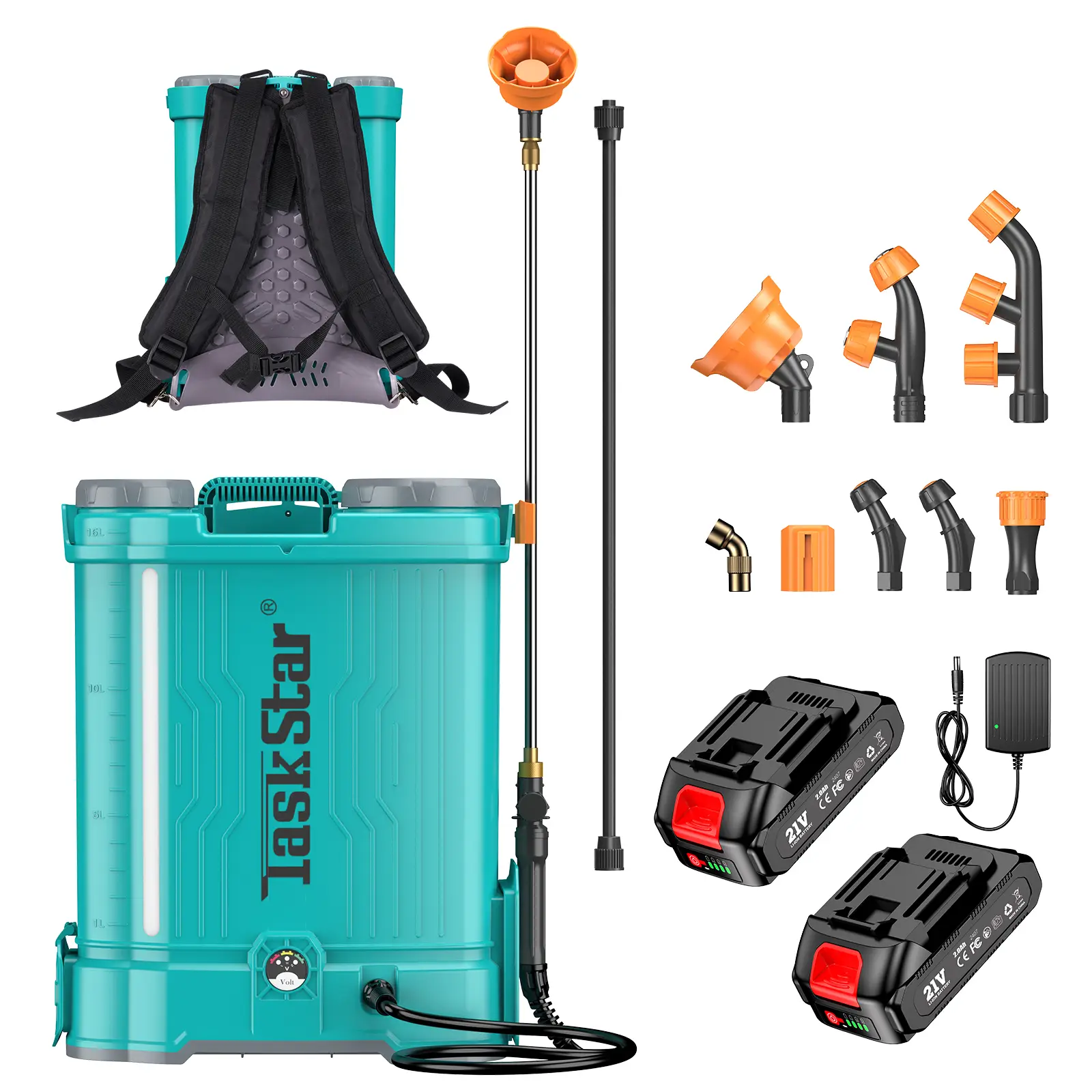 【TaskStar】 Electric 4 Gallon Backpack Sprayer, 100PSI Lawn Sprayer w/ Total 4000mAh Battery, Adjustable Pressure with 2 Wands, 6 Nozzles, Sprayer for