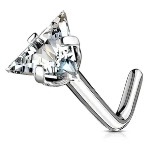 Fifth Cue Stylish Triangle CZ 316L Steel L Bend Stud Nose Ring 18G 6mm Fashion Accessory
