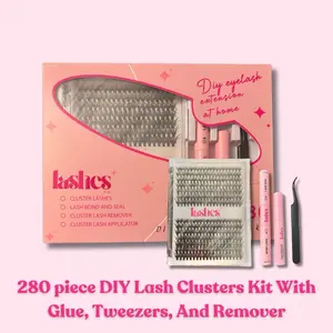 Lashes by AE DIY 240-Pcs Eyelash Cluster Kit with Premium Glue, Precision Tweezers, and Luxe 40D Clusters, Variety of 9-16mm Individual Extensions
