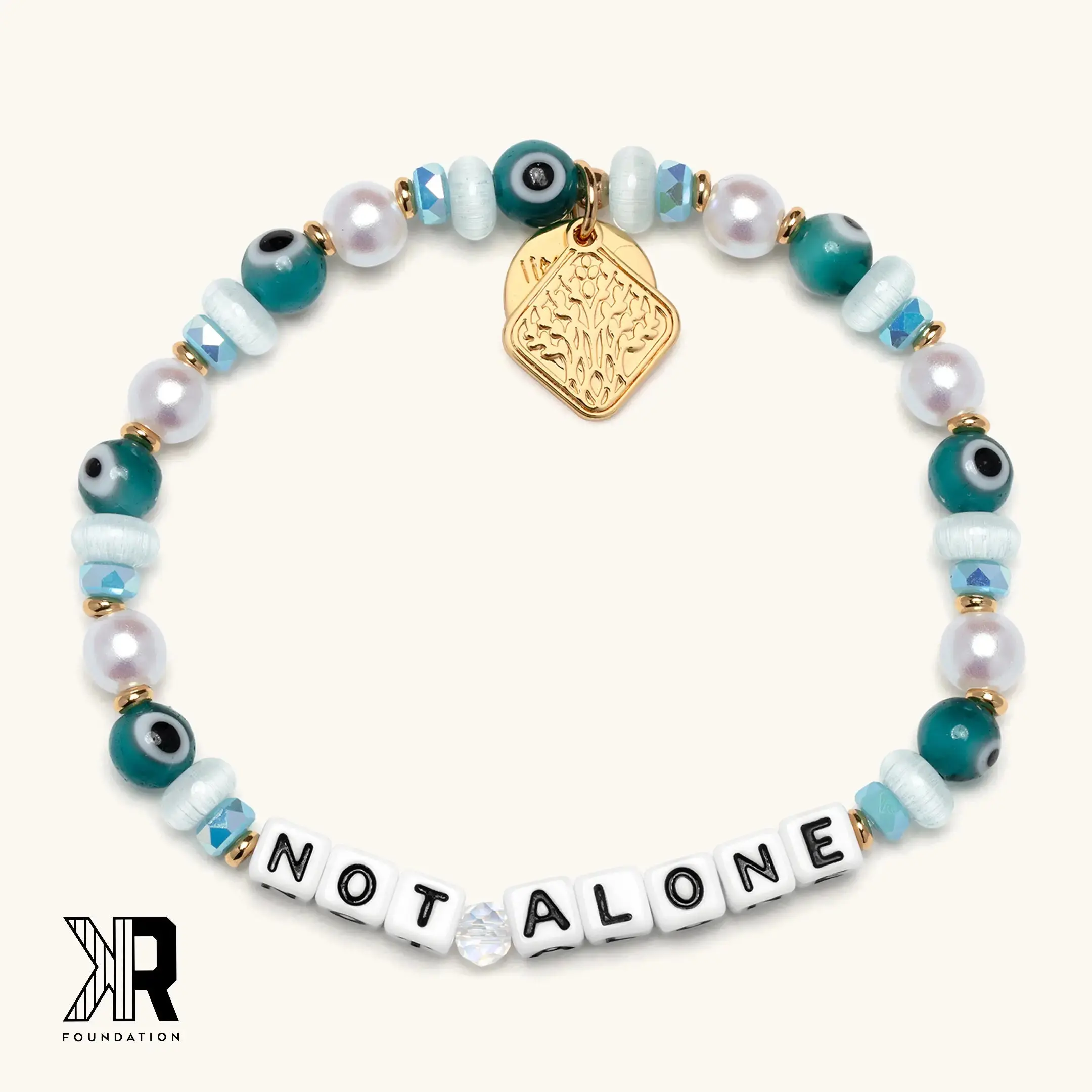 Little Words Project Stackable Beaded Bracelet - Not Alone Design, Infertility Support, Crystal, Glass & Faux Pearl Beads, Trackable Kindness Gift for Women, Meaningful Gifts, Adults, Evil Eye Printed Glass, Arm Candy Accessories, Support For Infertility,