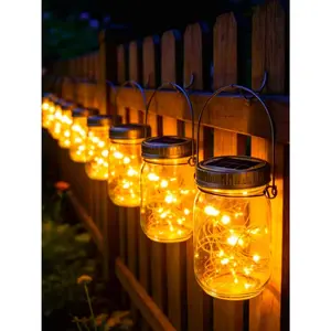 for him her 9 Pack Solar Lanterns Outdoor  Upgraded  Glass Solar Mason Jar Lights 30 LED 215% Larger SolarPanel, Anti-Rust Lid  Outdoor Lanterns for Patio Garden