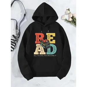 Book Lover Hoodie for Women Reading Teacher Long Sleeve Hooded Sweatshirt Novel Print Cozy Gift Librarian Literary Enthusiast Top