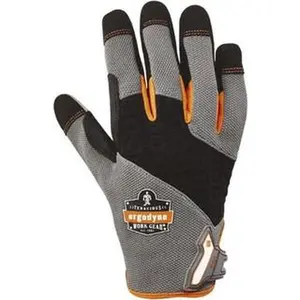 Ergodyne Full Fingered Work Gloves, Size 2XL (11), Polyester Blend, Uncoated, Hook-Loop Cuff, Black/Gray, for Mechanics, 17046