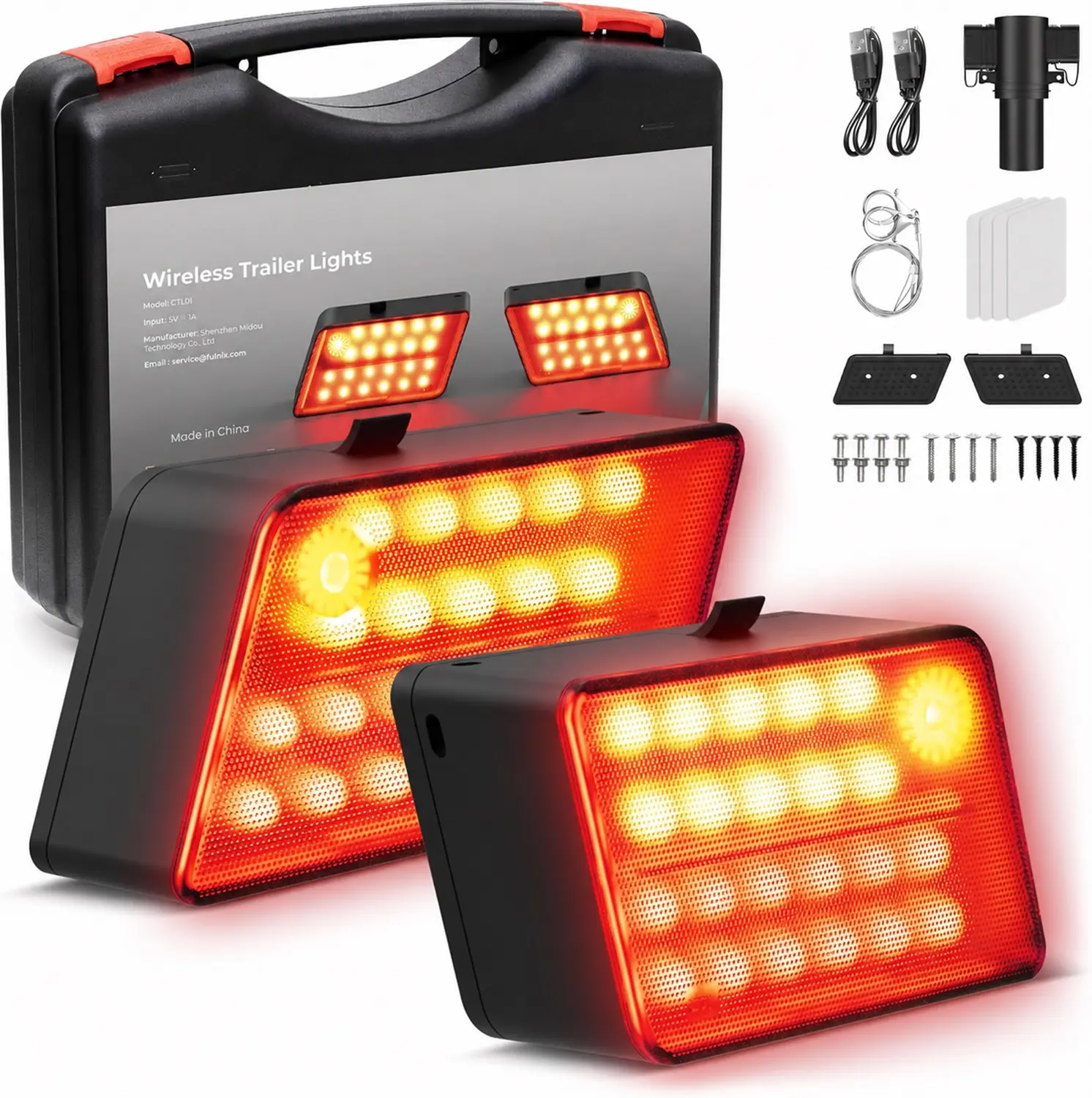 2PCS Wireless Trailer Lights, 130FT Range Rechargeable LED Tail Light Kit, IP67 Waterproof Brake, Turn Signal & Running Lights, Adhesive/Screw Mount for Trucks, RVs, Trailers & Boat Trailers