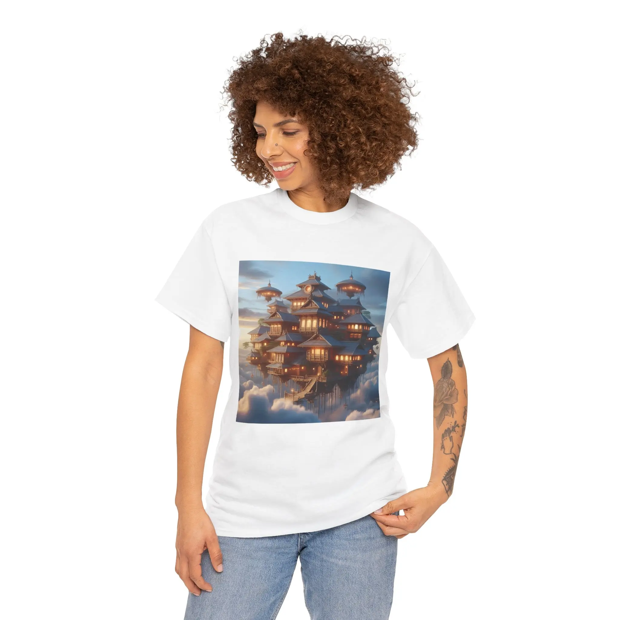 Dreamy Cloud Fortress Unisex Tee - Fantasy Art Shirt, Gifts for Dreamers, Vintage Style Fashion, Cottagecore Aesthetic, Sorcery Tee Casual Cotton