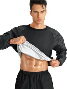 Men's Camo Print Sauna Top, Sporty Long Sleeve Round Neck Sauna Tee, Men's Sports Top Workout Gym Exercise, Gym Workout Clothes
