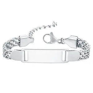 Custom Engravable ID Tag Chain Bracelet, Personalized Laser Engraved Name Bracelet for Kids & Daily Wear