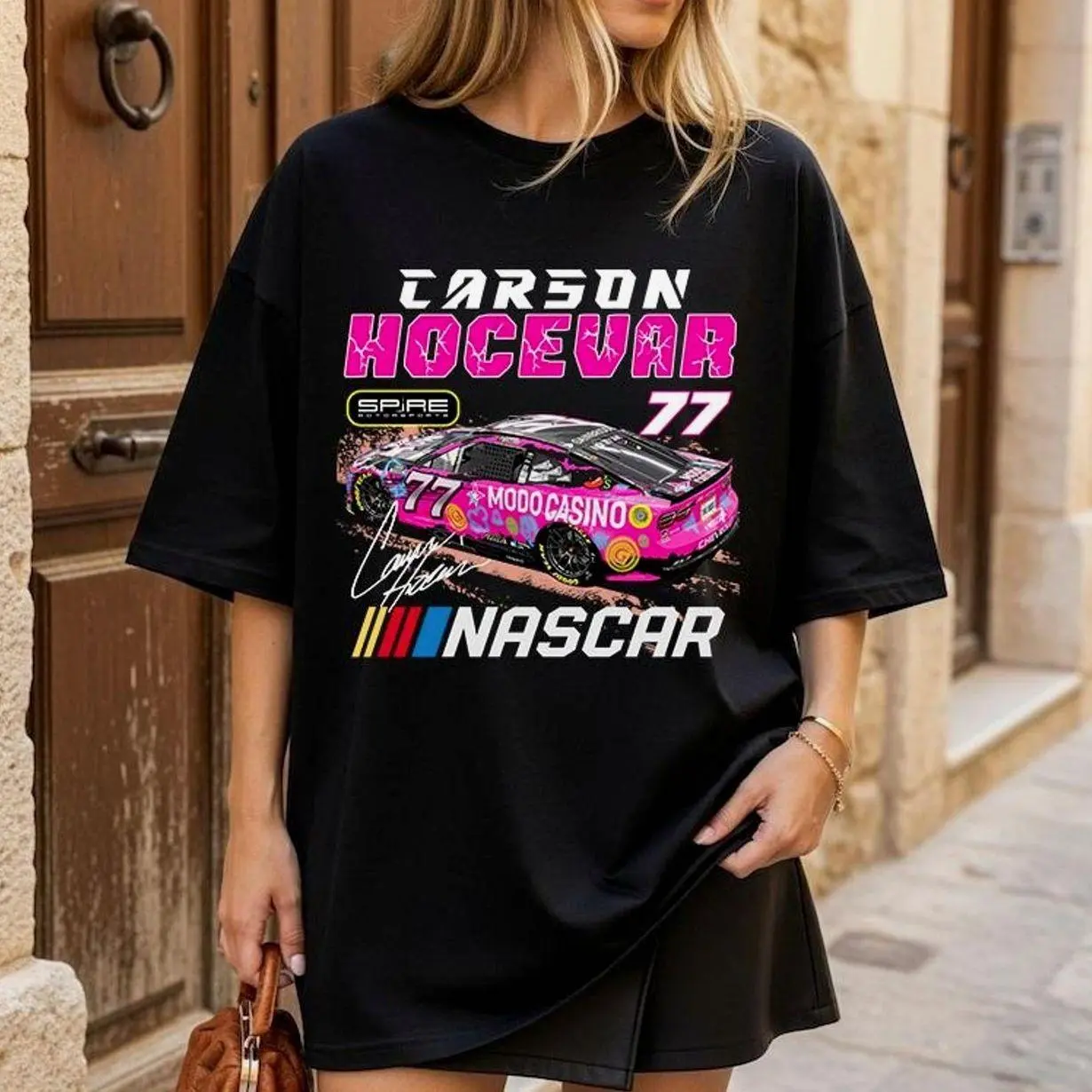 Hocevar 77 Racing 2026 T-Shirt – Motorsport Fan Graphic Tee, Soft Cotton Race Day Shirt Casual Black Solid Casual Everyday Wear
