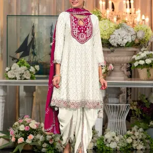 Panjabi suit with red dupatta and panjabi salwar all over work in body