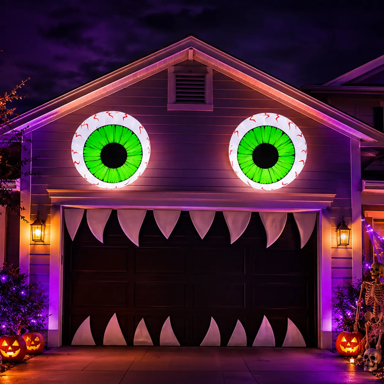 2-Pack Halloween Lighted Inflatable Green Eyes Lawn Decorations, 3 Ft Giant Eyeball Outdoor Ornament with Built-in LEDs for Indoor-Outdoor Party Supplies