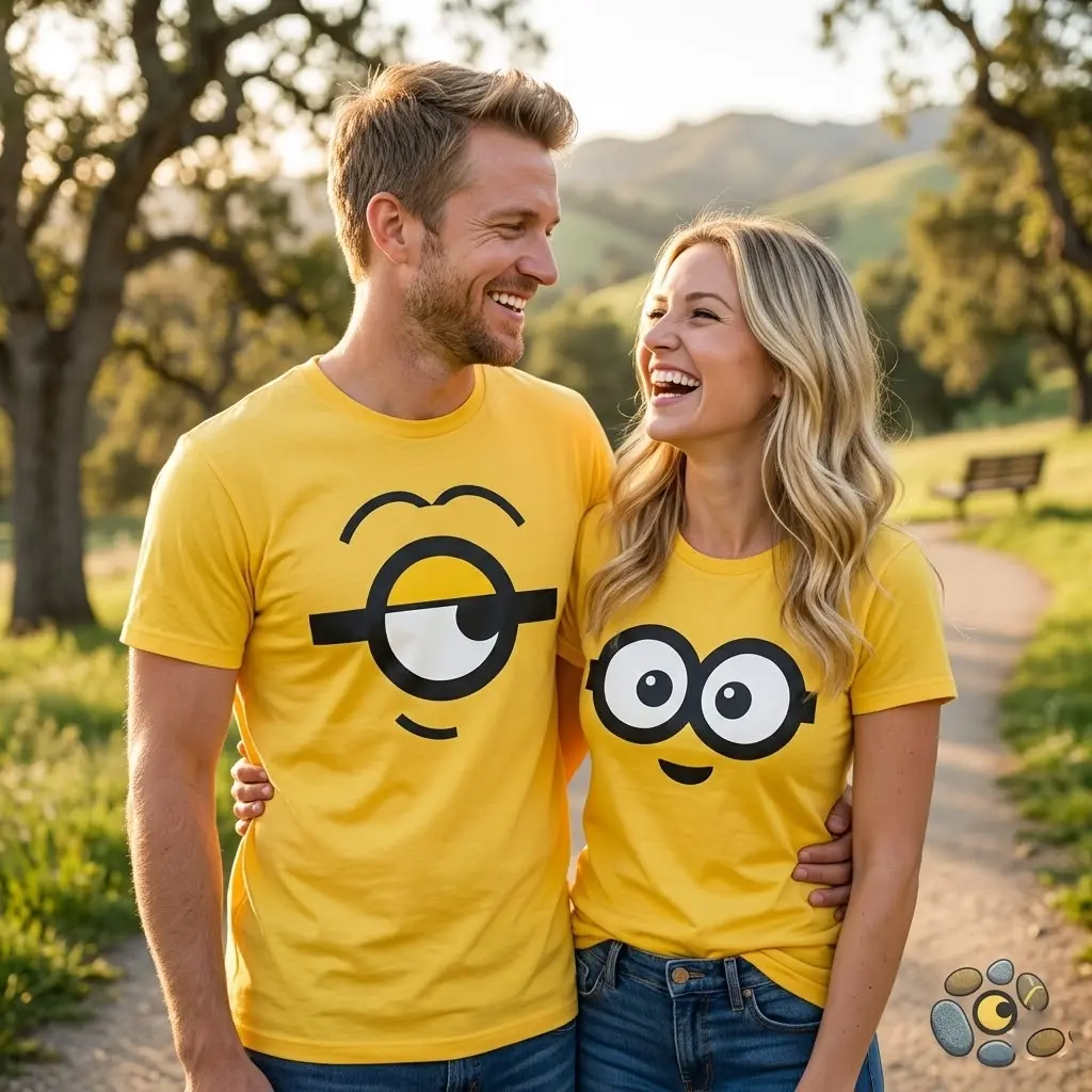 [FREESHIP] Personalised Minions Faces Couple T-Shirts, Couple T-Shirts, Funny Couples Shirts, Y2K Streetwear T-Shirt, Vintage Hip-Hop Sports Graphic, Casual Cotton Fit, Soft Comfortable Short Sleeve, Teen & Adult