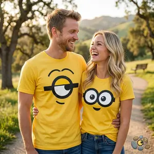 [FREESHIP] Personalised Minions Faces Couple T-Shirts, Couple T-Shirts, Funny Couples Shirts, Y2K Streetwear T-Shirt, Vintage Hip-Hop Sports Graphic, Casual Cotton Fit, Soft Comfortable Short Sleeve, Teen & Adult