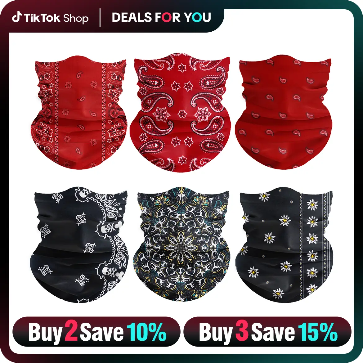 6 Pcs UV Protection Cooling Neck Gaiter Set Summer Must-Have! Neck Scarf + Face Mask + Balaclava + Headband + Head Wrap for Men & Women. Seamless, Br