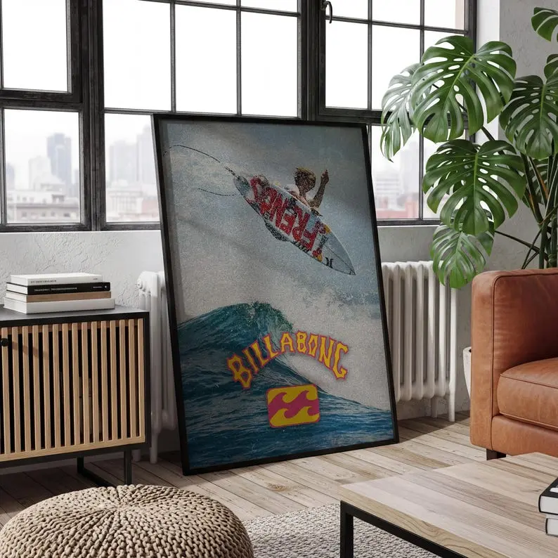 Retro Surf Poster, Vintage Beach Wall Art, Coastal Summer Print, Ocean Wave Room Decor, Surfer Gift, Tropical Bedroom Poster