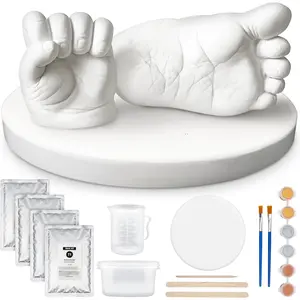 Casting Kit Hands and  Mold - 3D  Hand Casting Kit & Stylish  Base,Easy DIY  Foot Molds 0-9 Months,  Keepsake,Shower Gifts for Moms (Round,Alpine White)