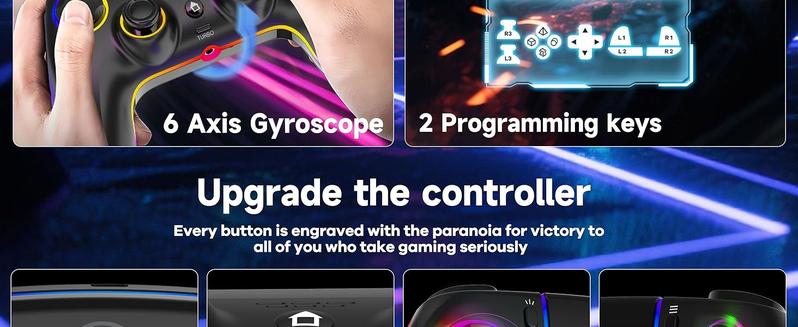 HUPEND Wireless Controller For PS-5/PC/MAC/iOS/Android/Steam Deck, Gamepad with 7 Variable Color RGB Light/Hall Effect Joystick/Dual Vibration/Turbo HUPEND Wireless Controller For PS-5/PC/MAC/iOS/Android/Steam Deck, Gamepad with 7 Variable Color RGB Light/Hall Effect Joystick/Dual Vibration/Turbo