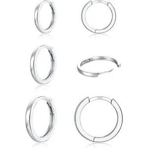 3 Pairs 925 Sterling Silver Hoop Earrings 14K White Gold Plated Small Silver Hoops Cartilage Huggie Earrings for Women Men