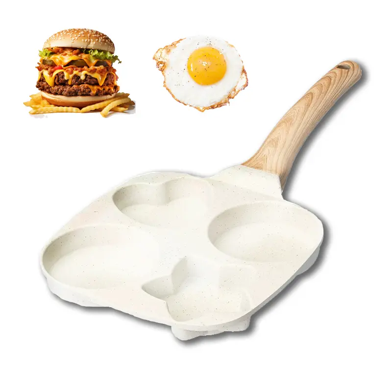 High-Quality Non-Stick Round 4-Cup Granite Frying Pan - Eco-Friendly, Induction-Safe Cookware with Heart & 5-Pointed Star-Shaped Rings, Versatile Breakfast Pan for Gas Stoves