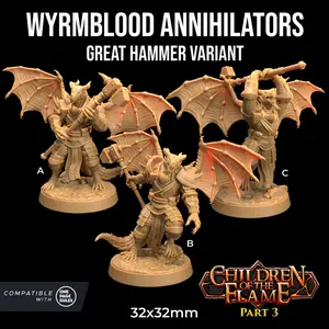 Wyrmblood Annihilators Hammer War Glaive Gun | The Dragon Trappers Lodge | 32mm Scale | Miniature TTRPG Mini DnD Dungeons Dragons Wargame
