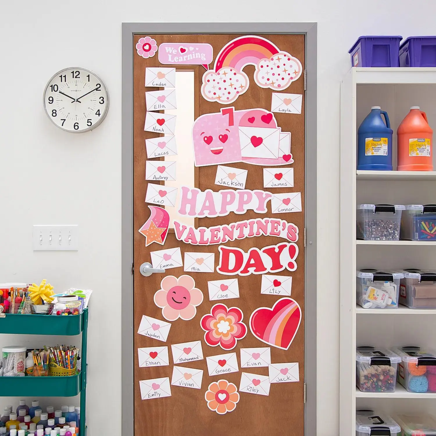 Classroom Door Decorating Kit - 44 Pc, Happy Valentine's Day Themed School & Classroom Supplies with Letters, Inspirational Quotes for Playroom, OTC Educational Use