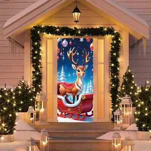 Elastic Room Door Decoration Set, Simple Installation Christmas Door Cover Banner, Happy Holidays Door Hanger for Home Indoor Outdoor Party Decorations, Party Decoration Supplies