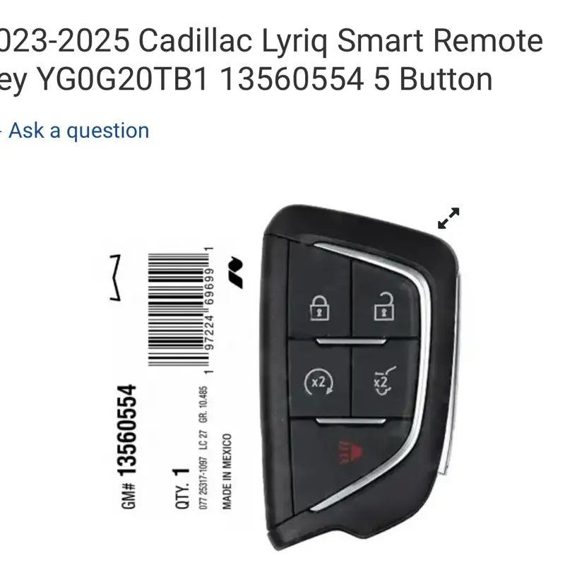 2023-2025 Cadillac Lyriq Smart Remote Key YG0G20TB1 13560554 5 Button