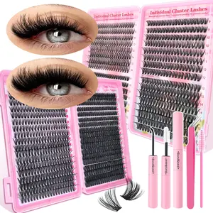 720pcs 40D+80D Natural Lash Clusters Kit with Glue & Tweezers, 8-16mm Mixed Styles DIY False Eyelashes Extensions Set | 3D Fluffy D Curl Reusable Waterproof Eyelashes Makeup