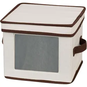 China Plate Storage Box, Holds 12 Dessert Plates or Bowls, Windowed Panel, Sturdy Frame and Reinforced Handles, Felt Cushions, Fully Removable Lid