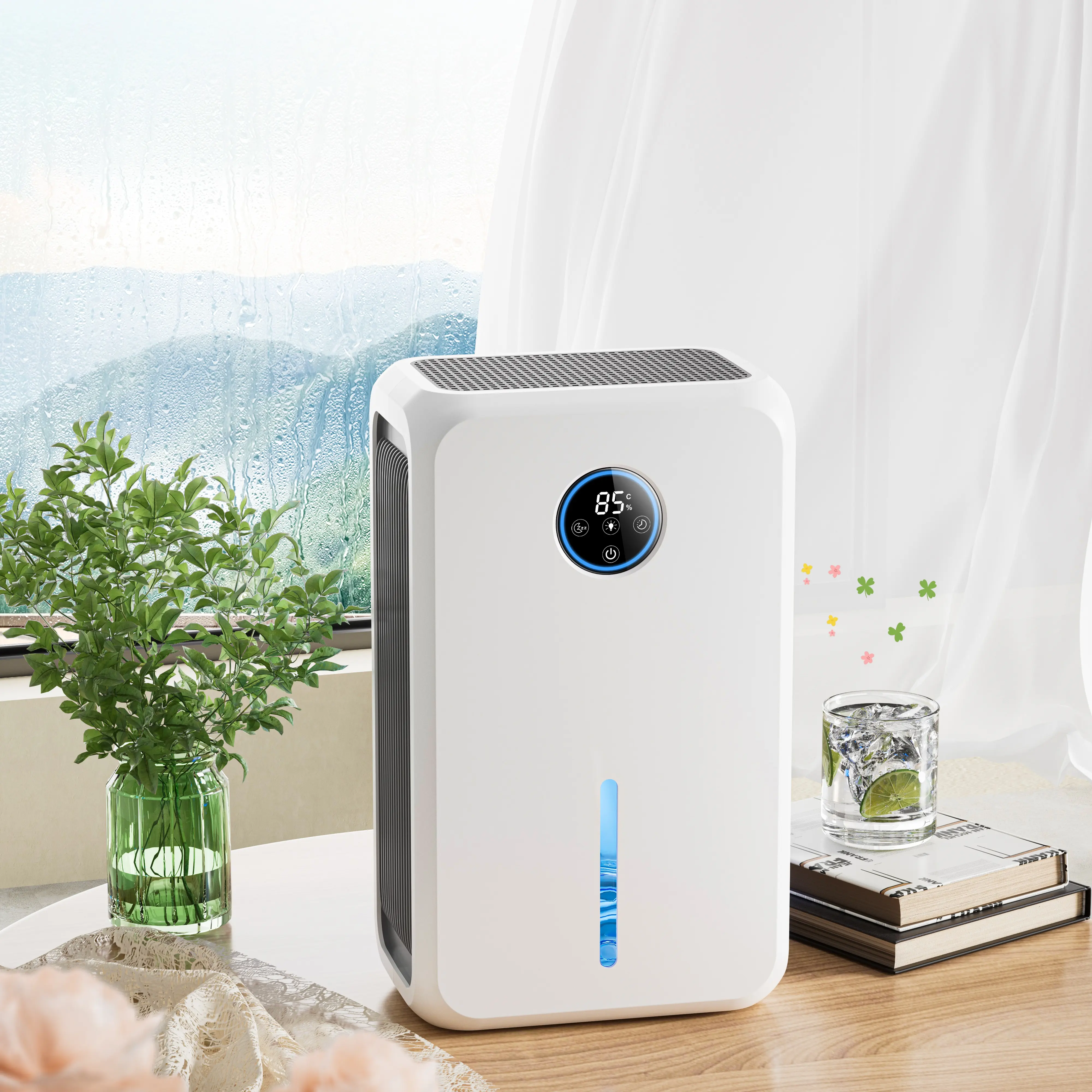 Quiet White Dehumidifier with 2.6L Water Tank, LED Display Screen, Auto Shut-Off, Humidity Control, Energy Efficient, Safety Features, Monitor Humidity Levels, Ideal for Indoor Use Bedrooms, Basements