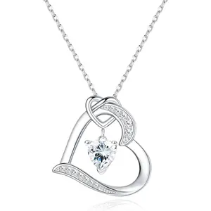 ZELORES Female 1Pc Silver-White Gold-Plated Cubic Zirconia Heart Shaped Dainty Necklace, Minimalist Elegant Costume Jewelry for Wedding Day, Valentine's Day