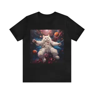 Men's space cat Graphic T-Shirt - Short Sleeve Crew Neck Regular Fit Casual Wear | Soft & Breathable Fabric, Durable Print, Everyday Comfort, Machine Washable, fantasy art a white cat in an astronaut suit floating in outer space with planets and galaxies