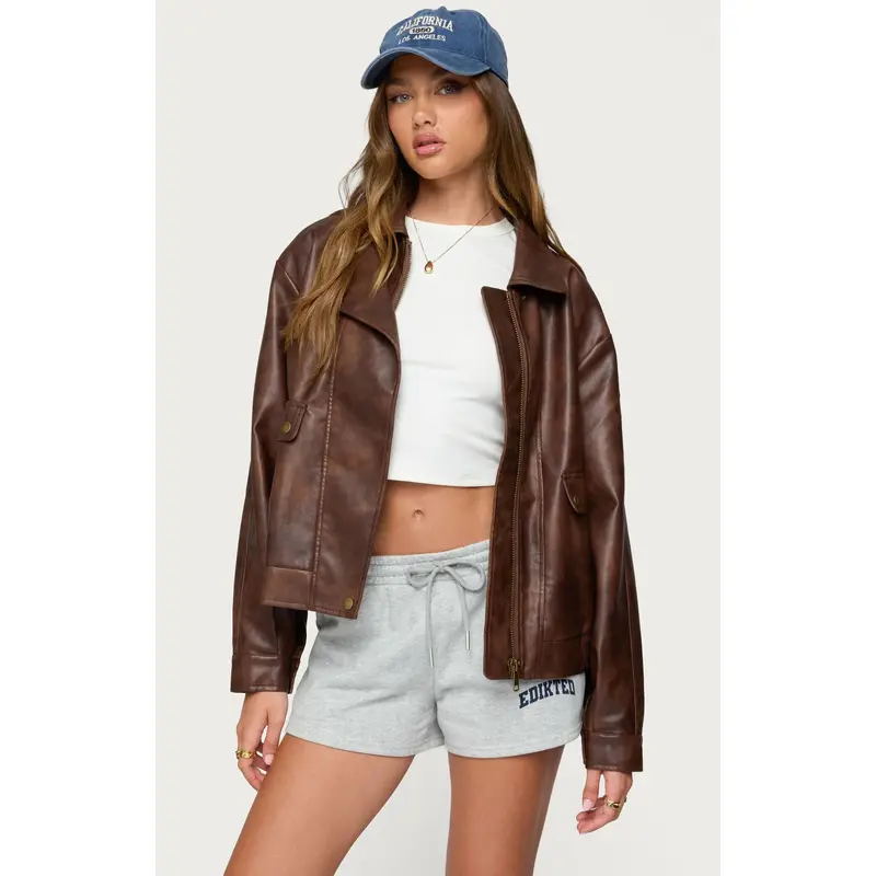 womens faux leather jacket oversized - TikTok Shop