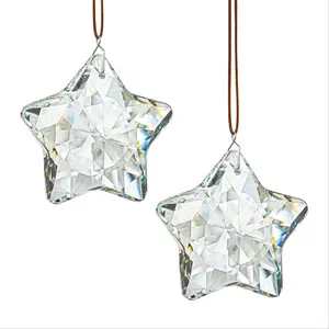 2-Piece 2-Inch Crystal Sun Catcher Prism, Window Star Pendant Light, Clear Hangable Hanging Crystal Decorations Ornaments for Patio, Chandelier, Garden, Dual Set