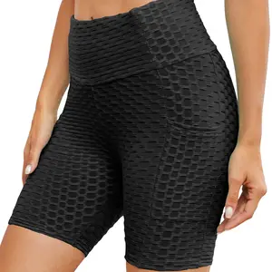 1-Pack High-Waist Honeycomb Biker Shorts with 2 Side Pockets for Women – Tummy Control & Butt Lift – Breathable & Quick-Dry Athleisure for Yoga, Gym, & Casual Summer Outfits