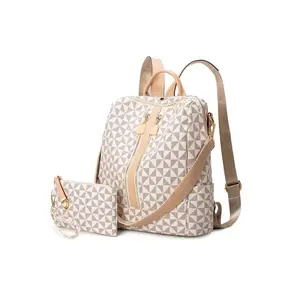 Fashionable Geometric Pattern Backpack & Wallet Set, Large Capacity Vintage Multifunctional Backpack, Versatile High-quality Daily Commuting Bag Set, Casual Printed Backpack