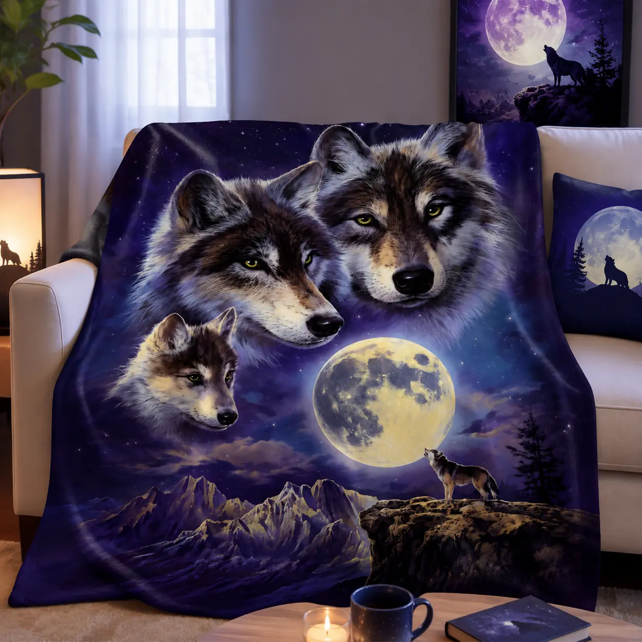 Moonlit Wolf Pack Blanket Multi Size Large Throw Blanket Soft Lightweight Cozy Blanket for Bed Sofa Office Camping Travel TikTok Trending Wolf Blanket Aesthetic Room Decor Animal Design Gift Idea for Wolf Lovers Home Decor