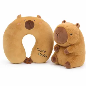 Capybara Plush Foam Travel Neck Pillow, Car Interior Accessory for Kids & Adults, Ideal for Airplane Train Travel, Travel Neck Pillows, Foam Neck Pillows