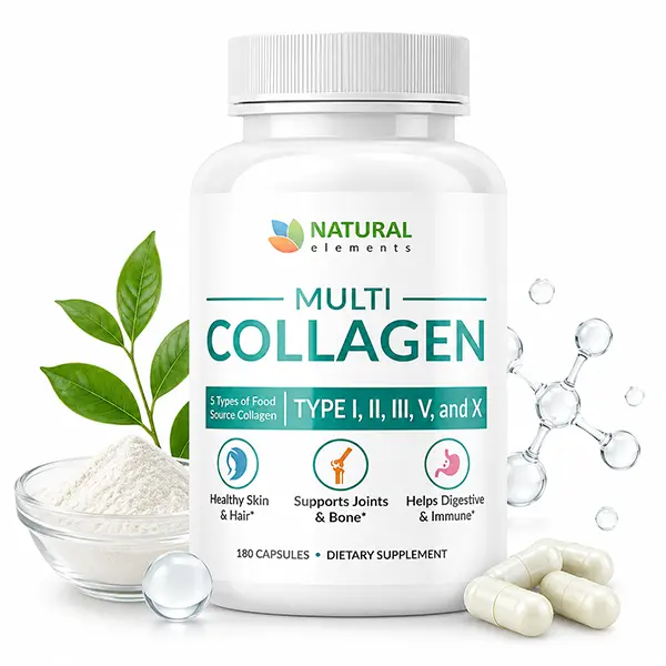 Multi Collagen 180 Protein Capsules, Type I II III V X Collagen Peptides, Eggshell, Chicken, Wild Fish & Grass-Fed Beef Blend, 2025mg per Serving