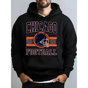 Chicago Football Pattern Hoodie (Men's and Women's) - Design for 19th and 20th jerseys, black with orange and blue accents, regular casual pullover, machine washable unisex hoodie Womenswear Sweatshirts Tops Fitted