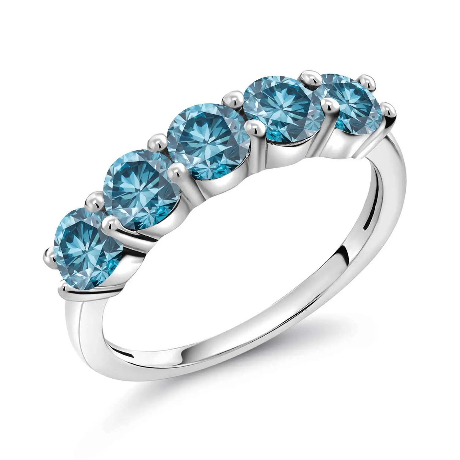 Gem Stone King 925 Sterling Silver Blue Lab Grown Diamond Wedding-Bands Ring For Women | 0.85 Cttw | Round 3.5MM | Gemstone April Birthstone