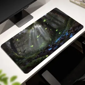 Premium Enchanted Forest With Glowing Fireflies Illustration High Quality Mouse Pad Modern Office Gaming Comfort Experience Non Slip Durable For Daily Work And Play  40*80 Size.