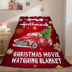 Christmas Car Pattern Blanket, 1 Count Soft Comfortable Throw Blanket, Warm Napping Blanket for Home Office Travel Camping Dormitory,  Hallmark Comfy Blanket