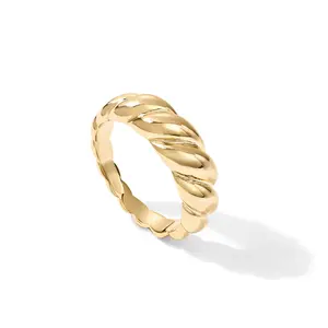 PAVOI 14K Gold Plated Croissant Dome Ring - Twisted Braided Gold Plated Ring - Chunky Signet Ring for Women