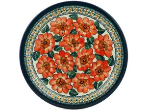 Polish Pottery Plate 11" Peach Poppies