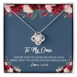 Personalized Oma Necklace From Grandkids Granddaughter Grandson I've Loved You My Whole Life Floral Oma Birthday Mothers Day Christmas Customized Message Card, Necklace Perfect for Birthday Anniversary Valentine Graduation Gift Idea